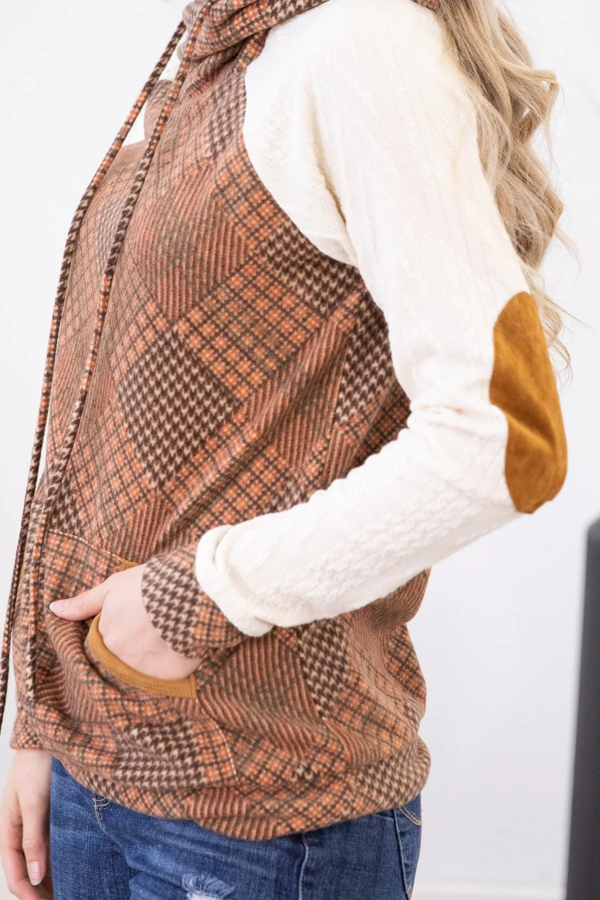 Rust and Ivory Patchwork Print Cowl Neck Top