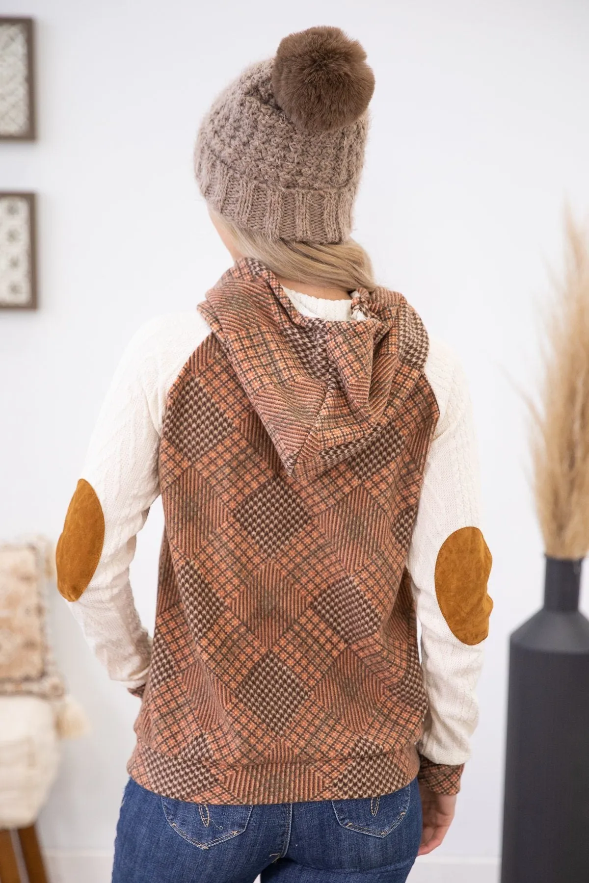 Rust and Ivory Patchwork Print Cowl Neck Top