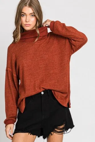 Rust Heathered Cowl Neck Sweater