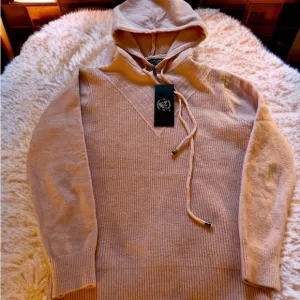 S. Christina 100% Cashmere Pink Hoodie V Sweater L/XL – Soft &amp; Cozy