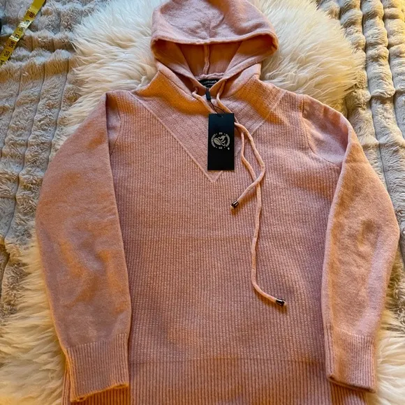 S. Christina 100% Cashmere Pink Hoodie V Sweater L/XL – Soft &amp; Cozy