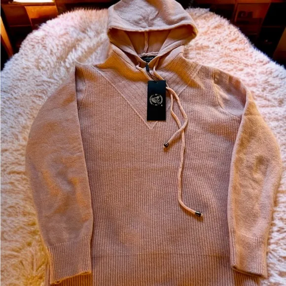 S. Christina 100% Cashmere Pink Hoodie V Sweater L/XL – Soft &amp; Cozy