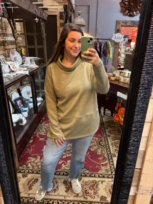 Sage Cowl Neck Modal Tunic Top Sweatshirt