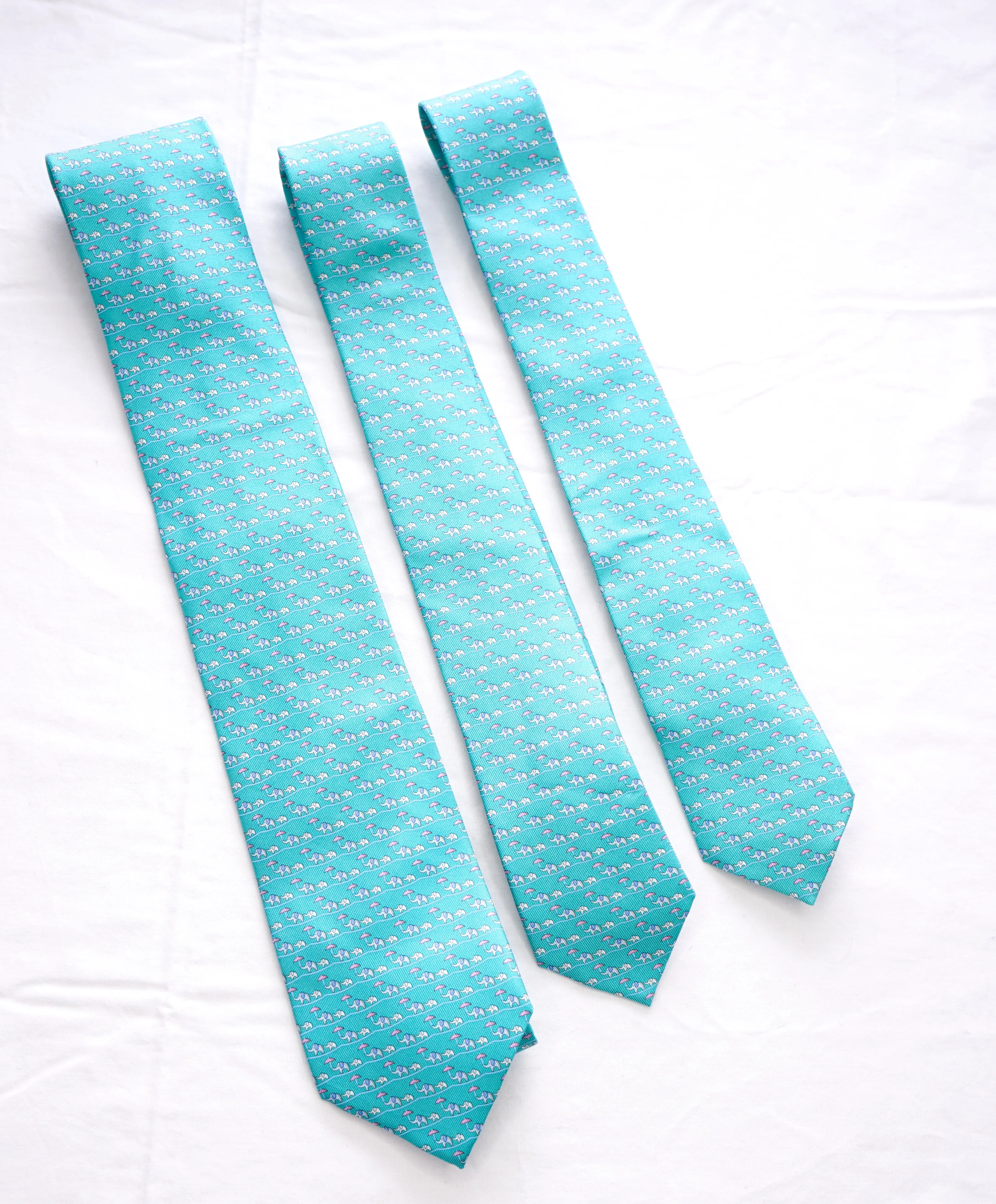 SALVATORE FERRAGAMO - *Father & Son 3 TIE SET* Mint Green Elephant Tie -