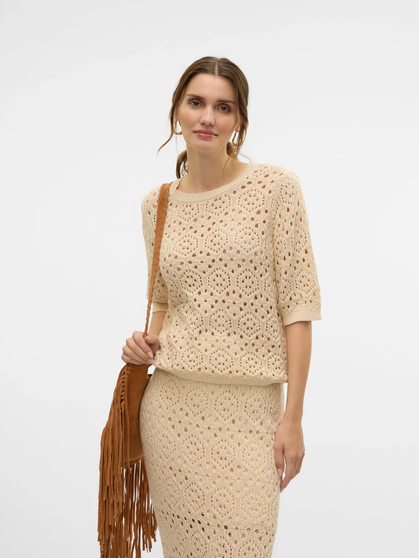 Sand Crochet Short Sleeve Jumper