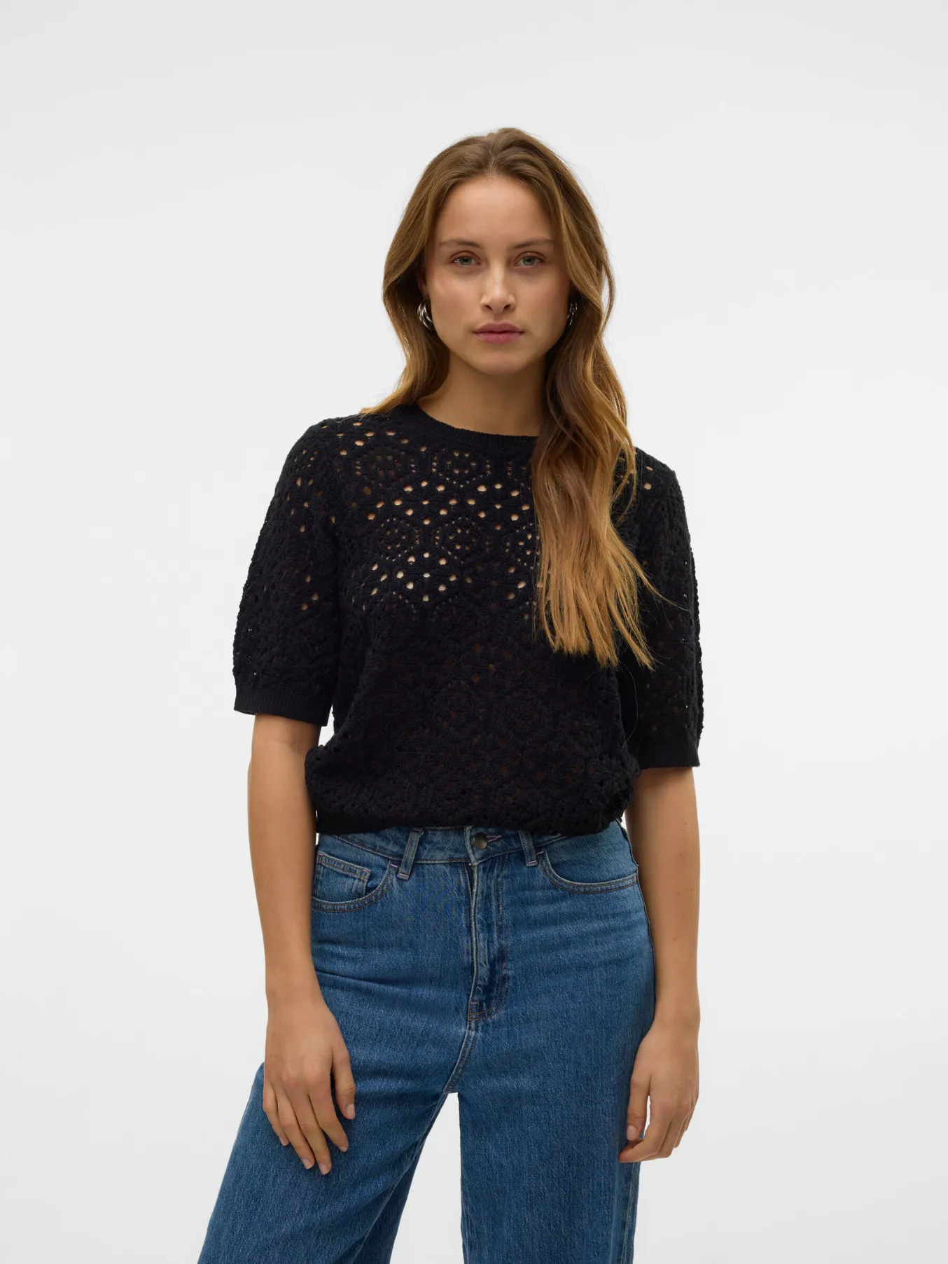 Sand Crochet Short Sleeve Jumper