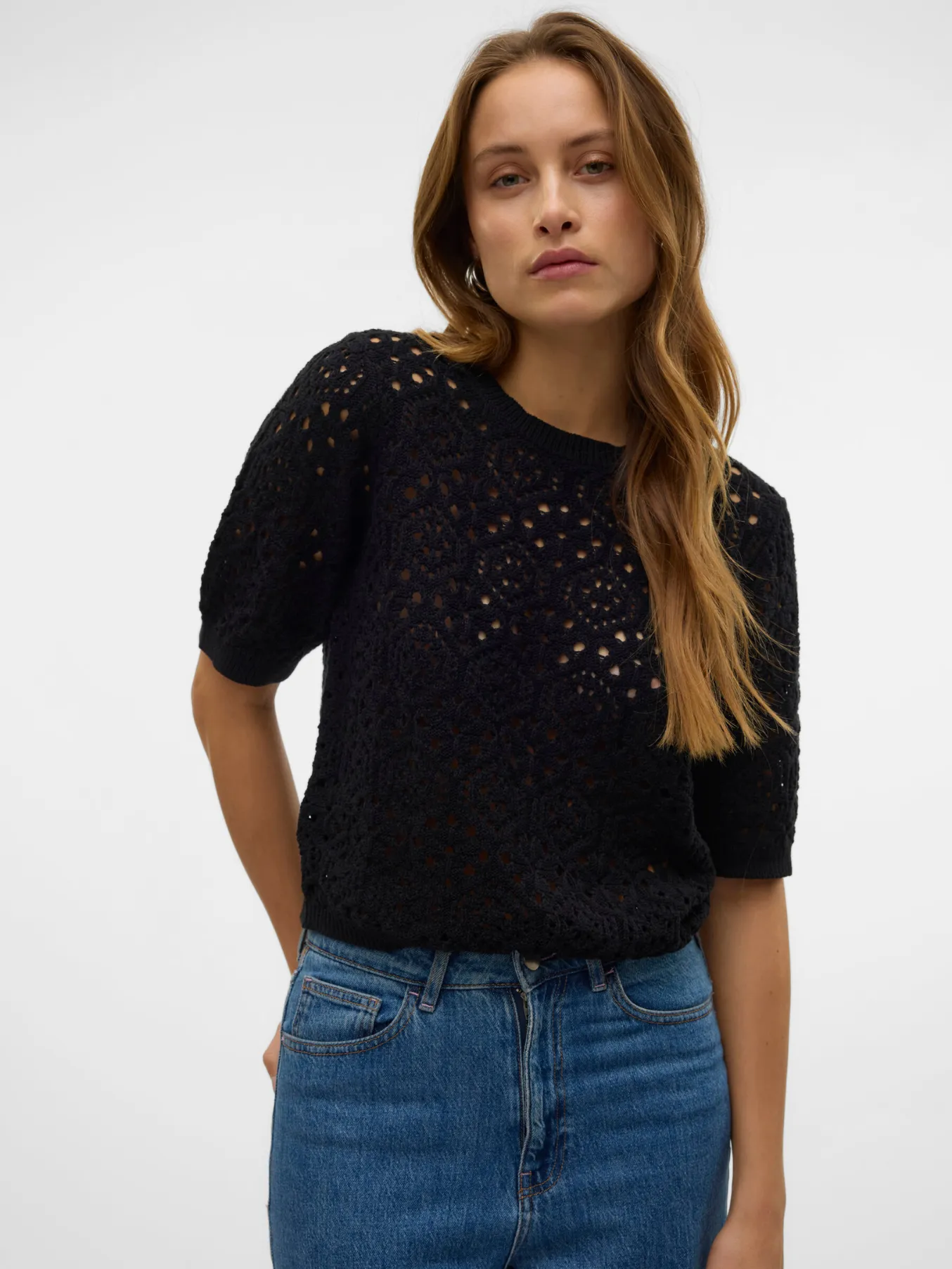 Sand Crochet Short Sleeve Jumper