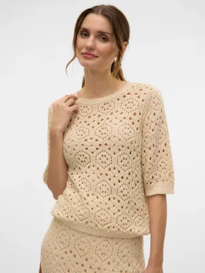 Sand Crochet Short Sleeve Jumper