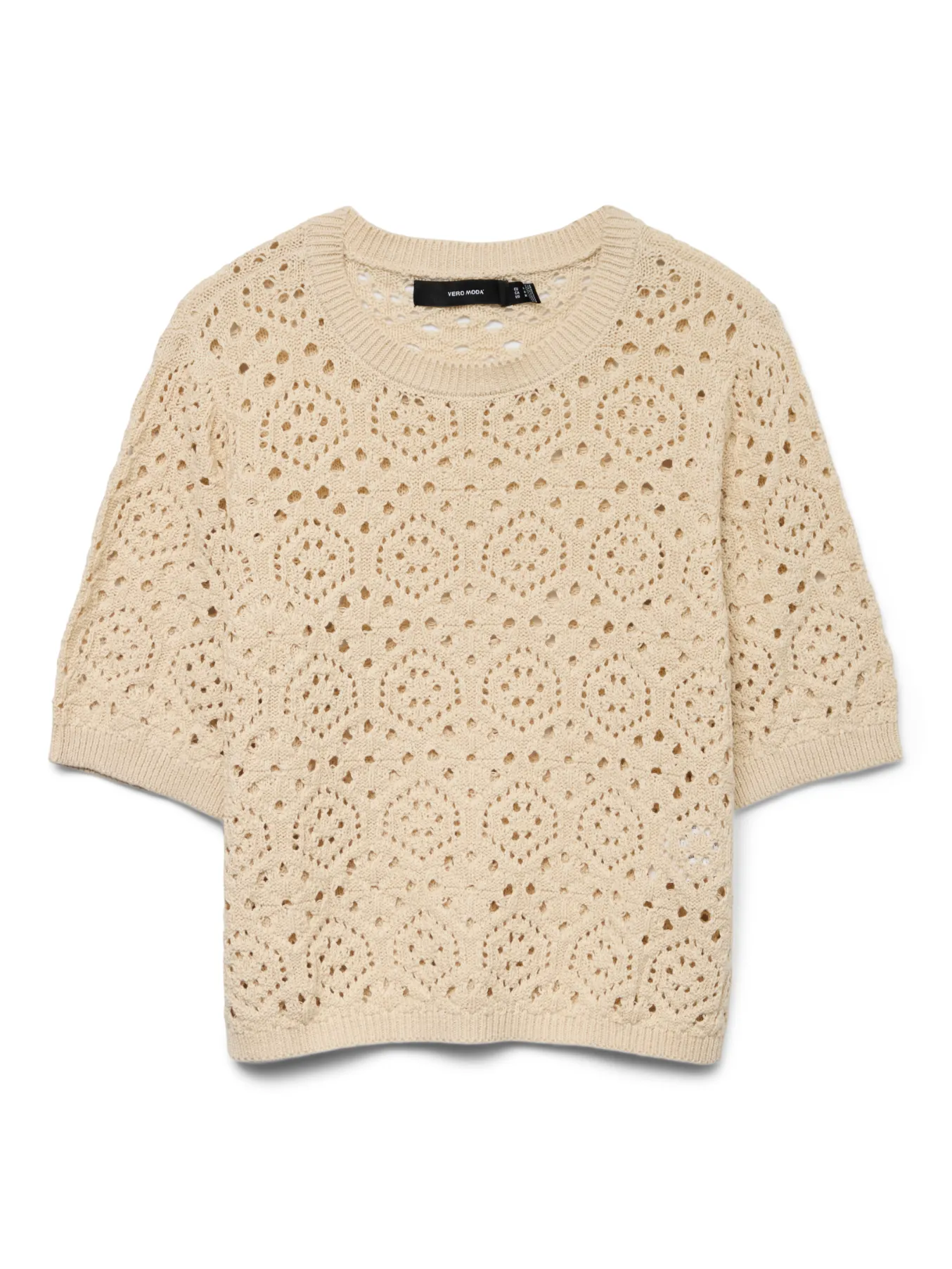 Sand Crochet Short Sleeve Jumper