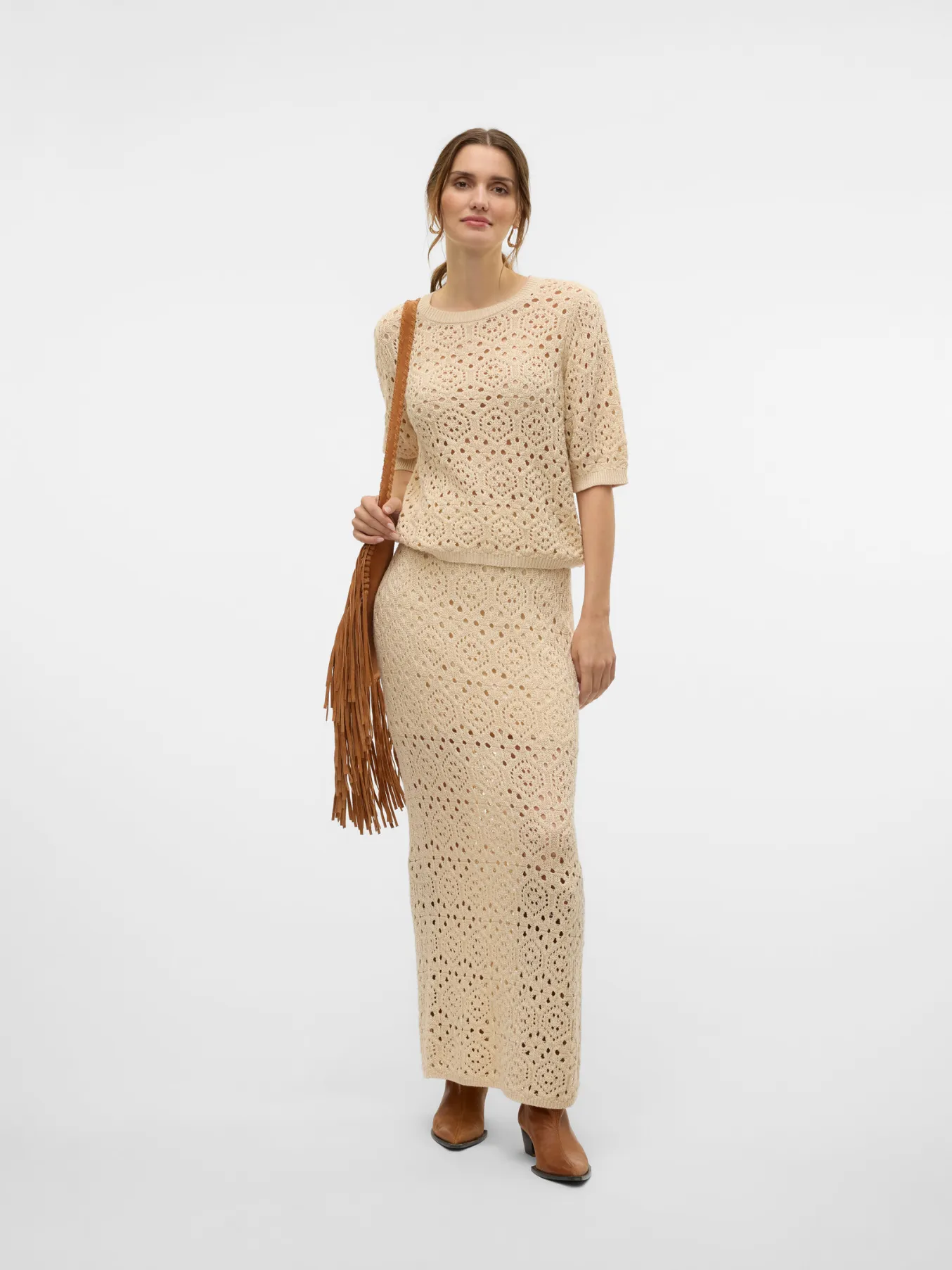 Sand Crochet Short Sleeve Jumper