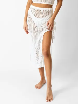 Santorini Knit Side Slit Skirt in Cream