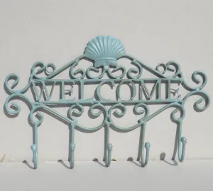 Seaside Blue WELCOME Coat Rack