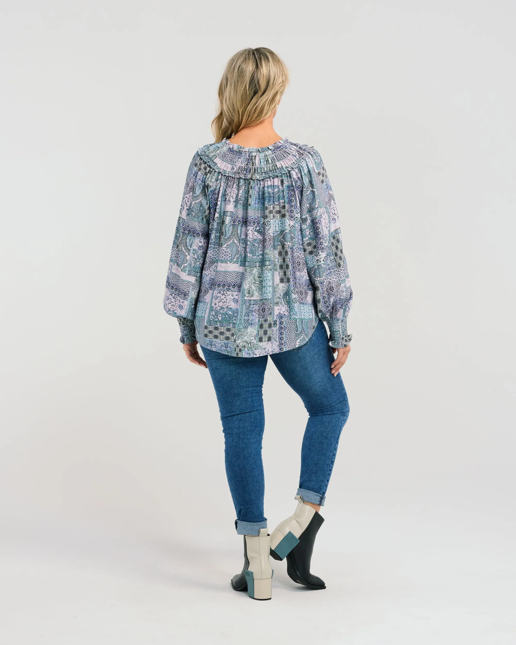 Seduce Eleanor Top - Blue Collage