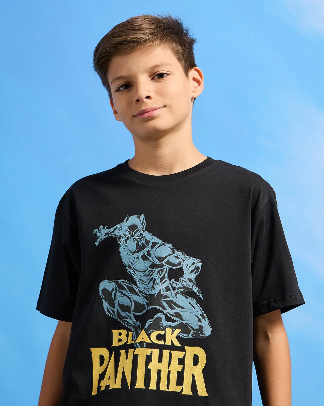 Senior Boys Black Black Panther Print  T-Shirt