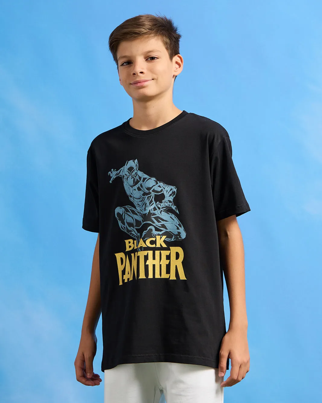 Senior Boys Black Black Panther Print  T-Shirt