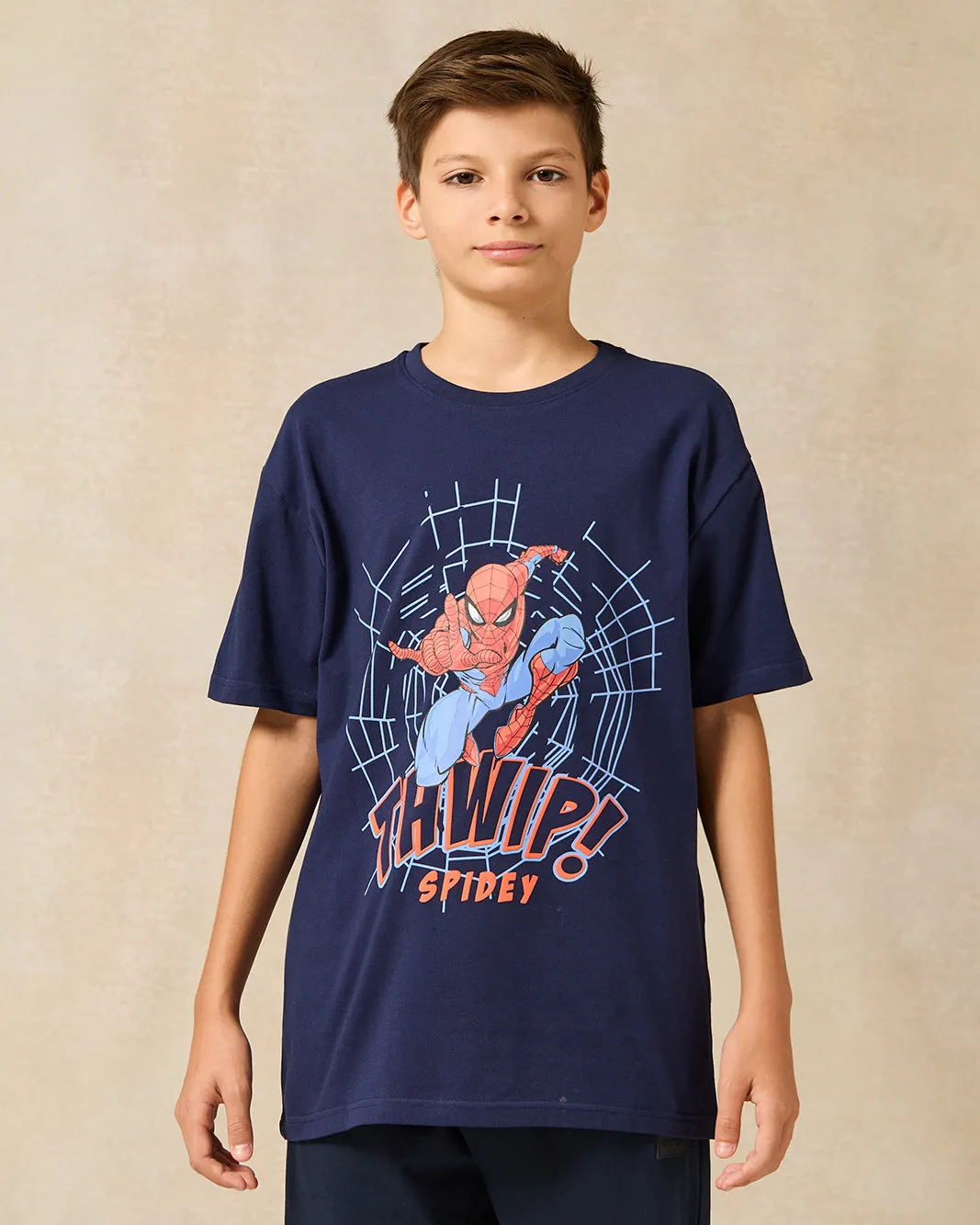 Senior Boys Navy Spiderman Printed T-Shirt