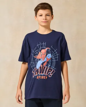 Senior Boys Navy Spiderman Printed T-Shirt