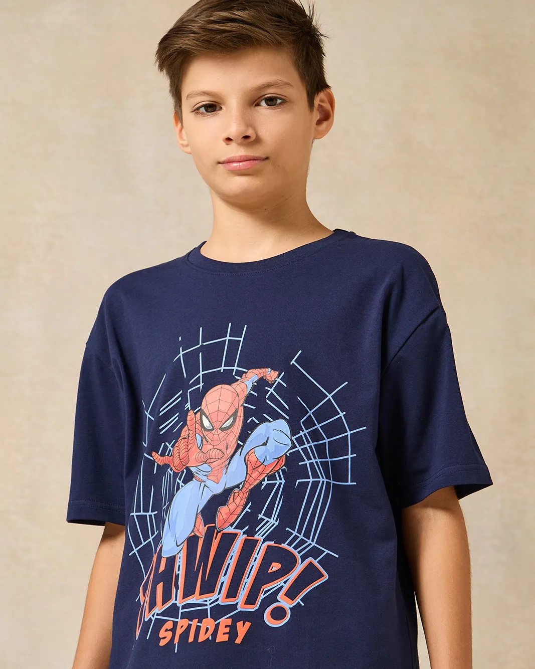 Senior Boys Navy Spiderman Printed T-Shirt
