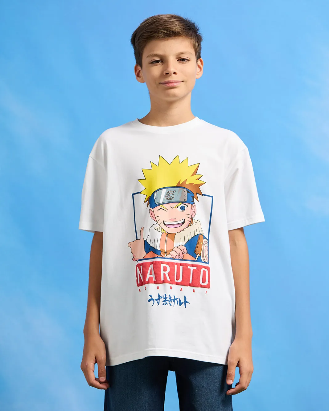Senior Boys White Naruto Print T-Shirt
