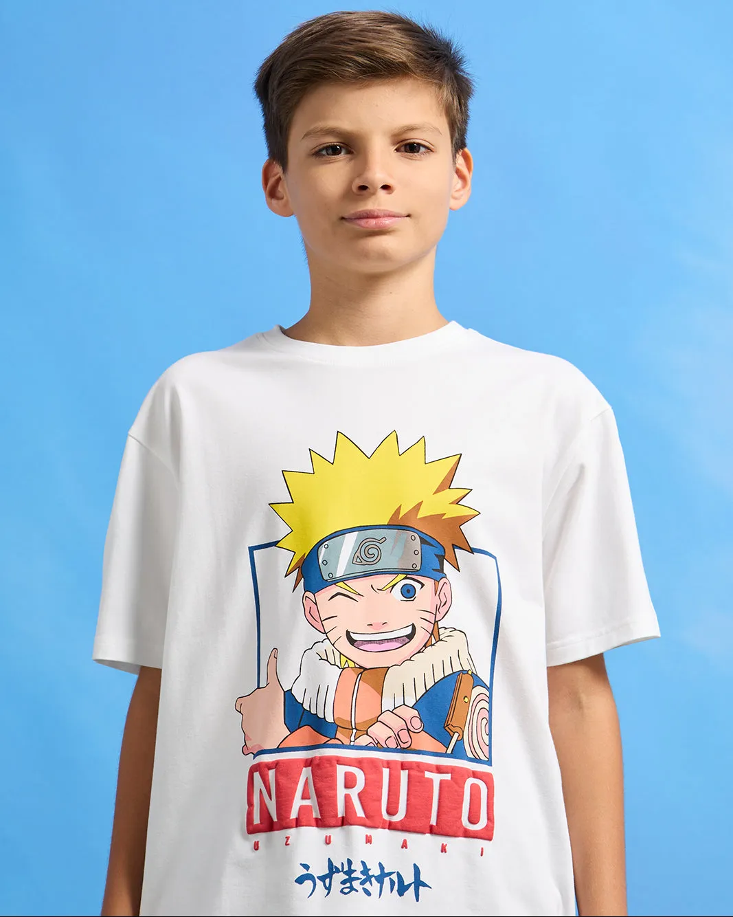 Senior Boys White Naruto Print T-Shirt