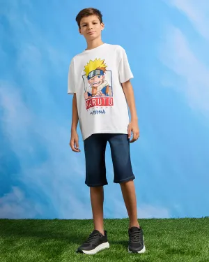 Senior Boys White Naruto Print T-Shirt