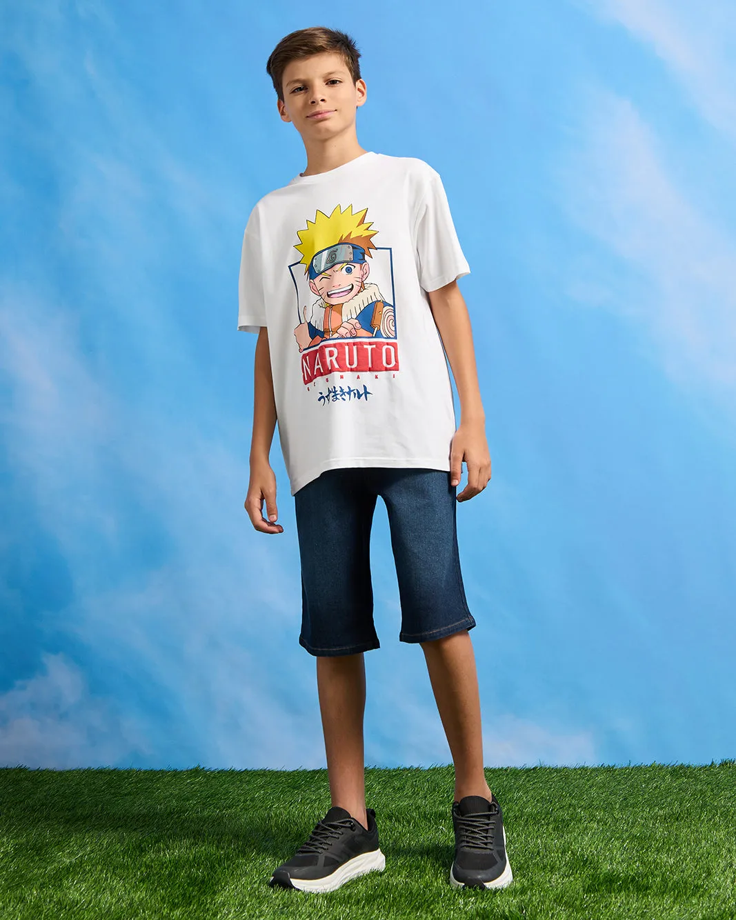 Senior Boys White Naruto Print T-Shirt