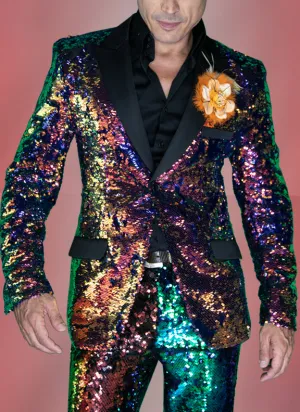 sequin suit for men multicolor, Gold, blue, green