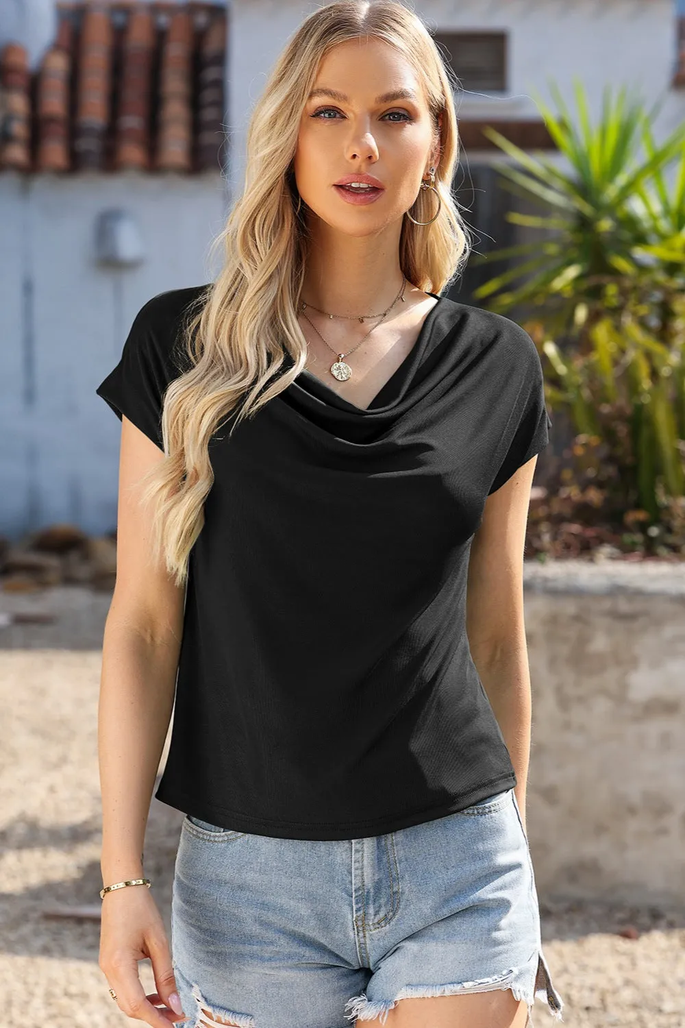 Sera Cowl Neck Short Sleeve T-Shirt
