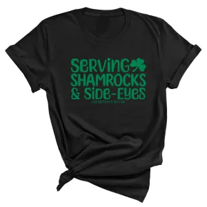 Serving Shamrocks and Side-Eyes Unisex Tee (Green)