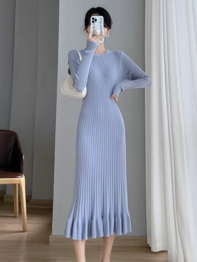 Sexy A-line Slim Thick Mermaid Sweater Maxi Dress