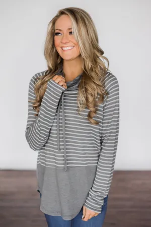 Shades of Cool Striped Cowl Neck Top ~ Light Grey
