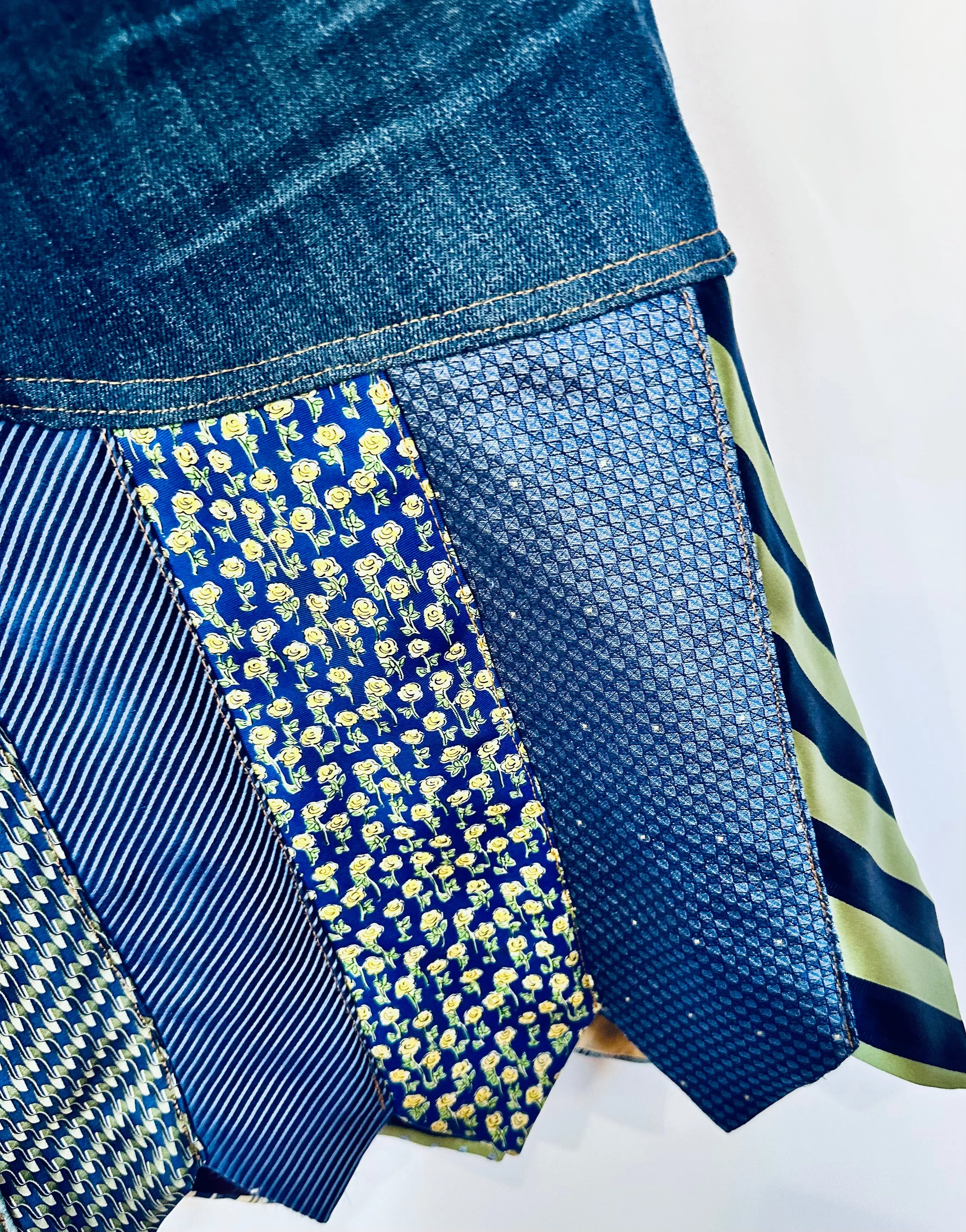 shades of spring ties   denim skirt, [size 10/30]