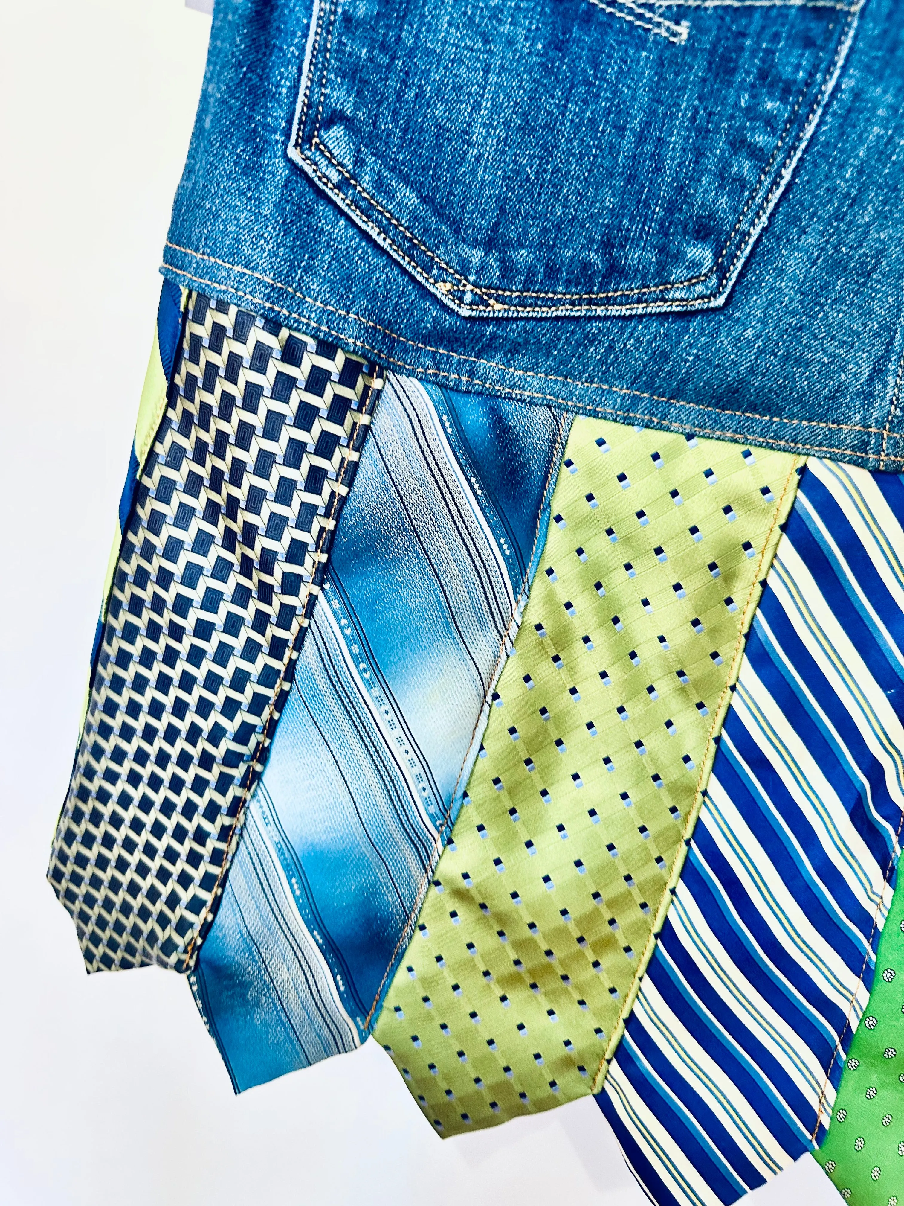 shades of spring ties   denim skirt, [size 10/30]