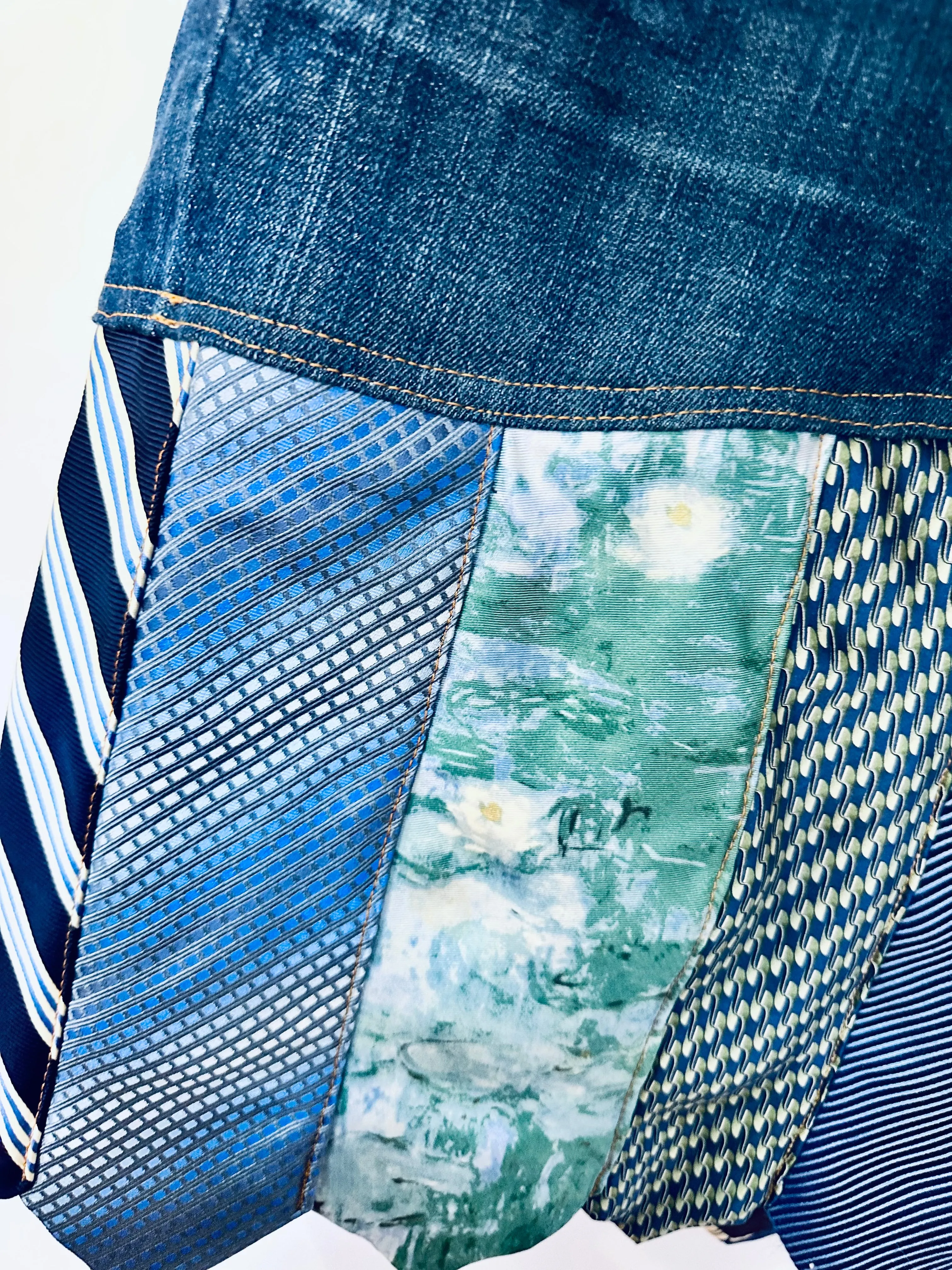 shades of spring ties   denim skirt, [size 10/30]