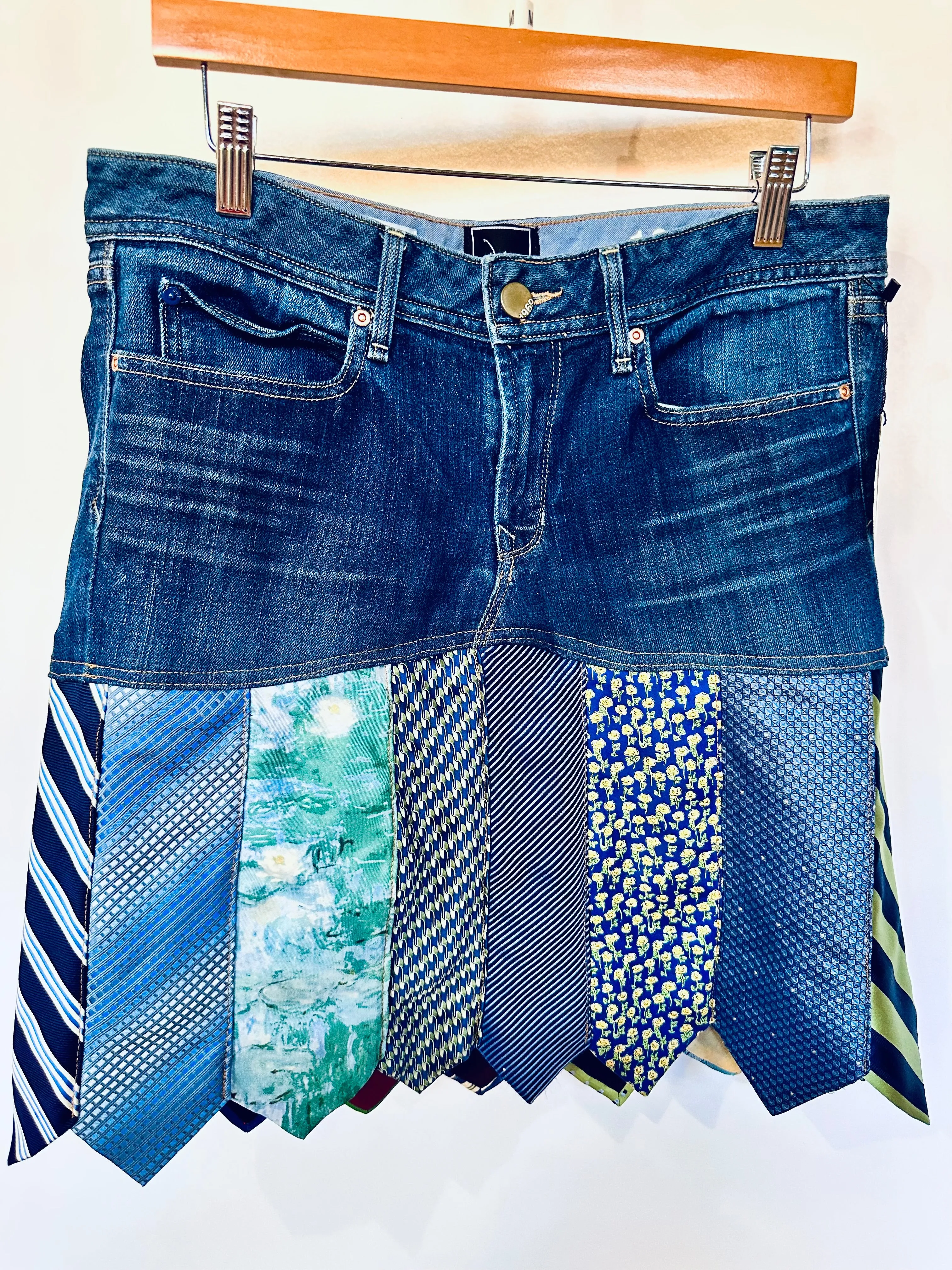 shades of spring ties   denim skirt, [size 10/30]