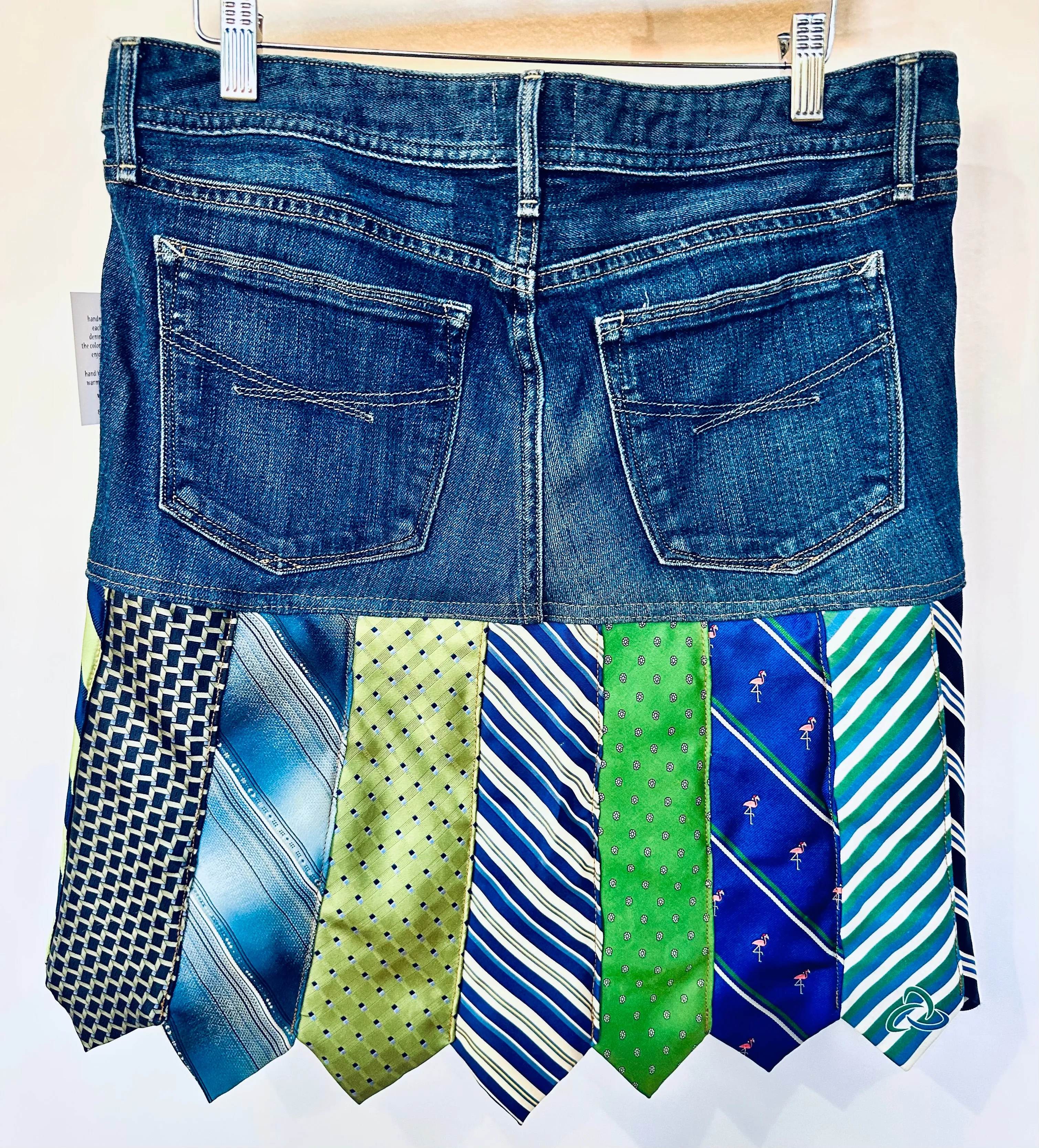 shades of spring ties   denim skirt, [size 10/30]