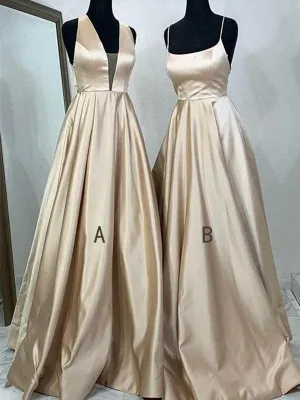Simple A-line Satin Long Evening Dresses,Cheap Prom Dresses,PDY0633