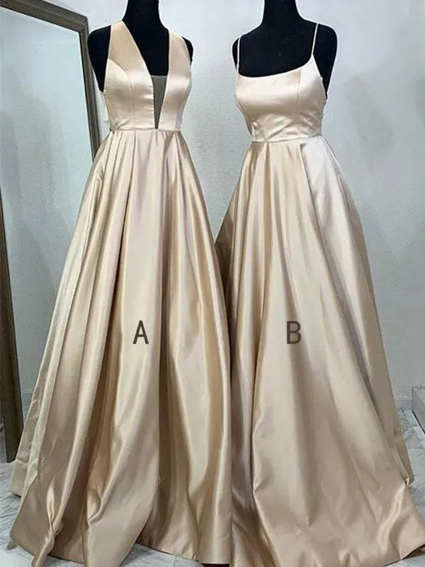 Simple A-line Satin Long Evening Dresses,Cheap Prom Dresses,PDY0633