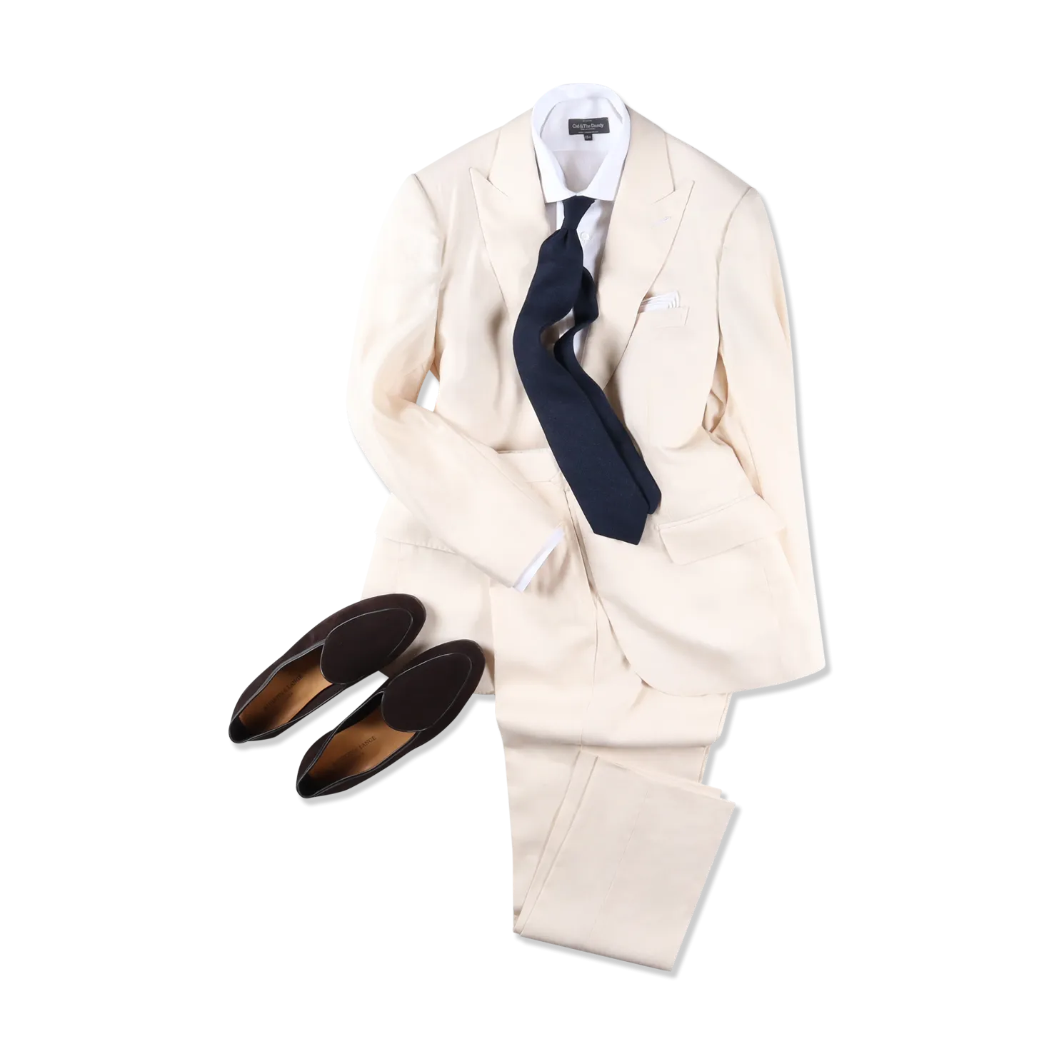 Single Breasted Peak Lapel Suit in Cream Wool Linen