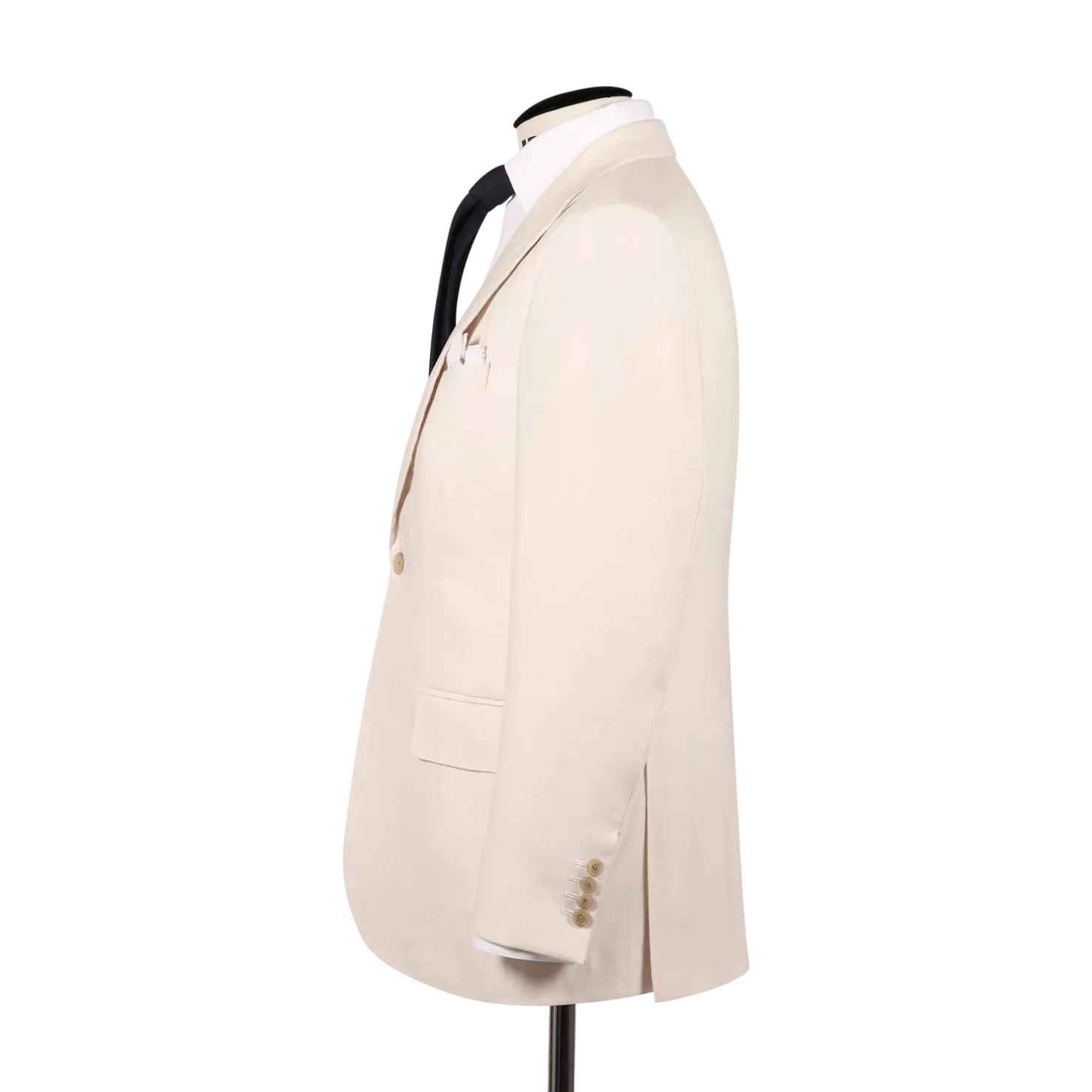Single Breasted Peak Lapel Suit in Cream Wool Linen