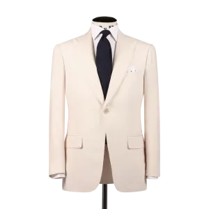 Single Breasted Peak Lapel Suit in Cream Wool Linen
