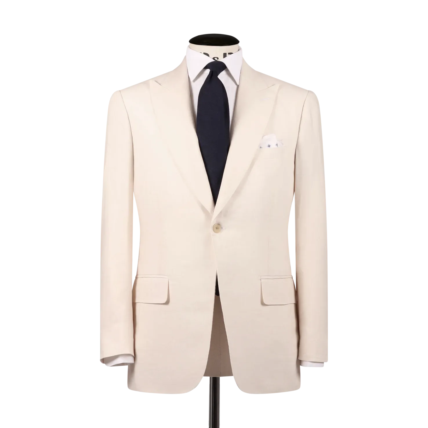 Single Breasted Peak Lapel Suit in Cream Wool Linen