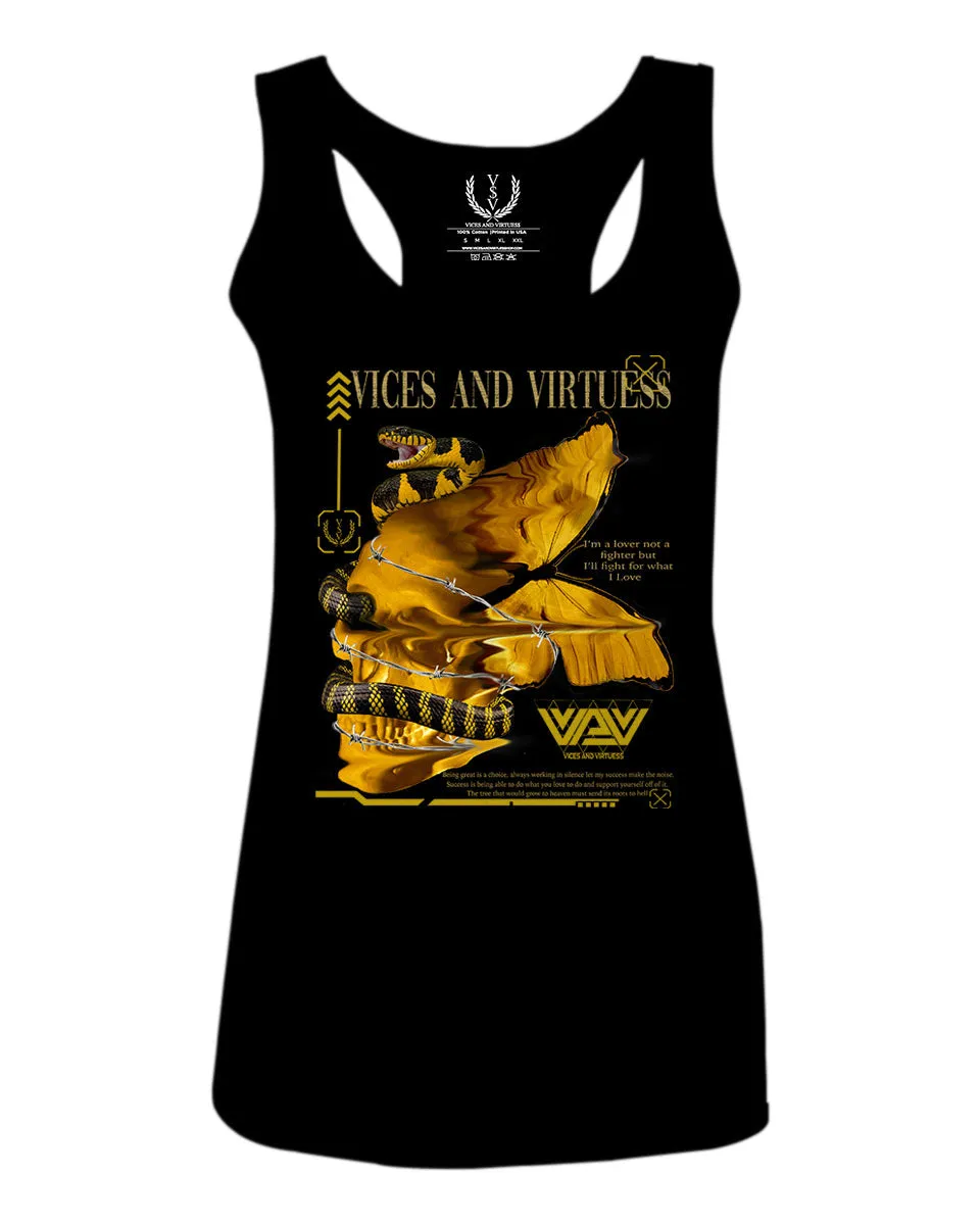 Skull and Snake Tatoo Cyberpunk Aesthetic Graphic Lcd Psychedelic  women's Tank Top sleeveless Racerback