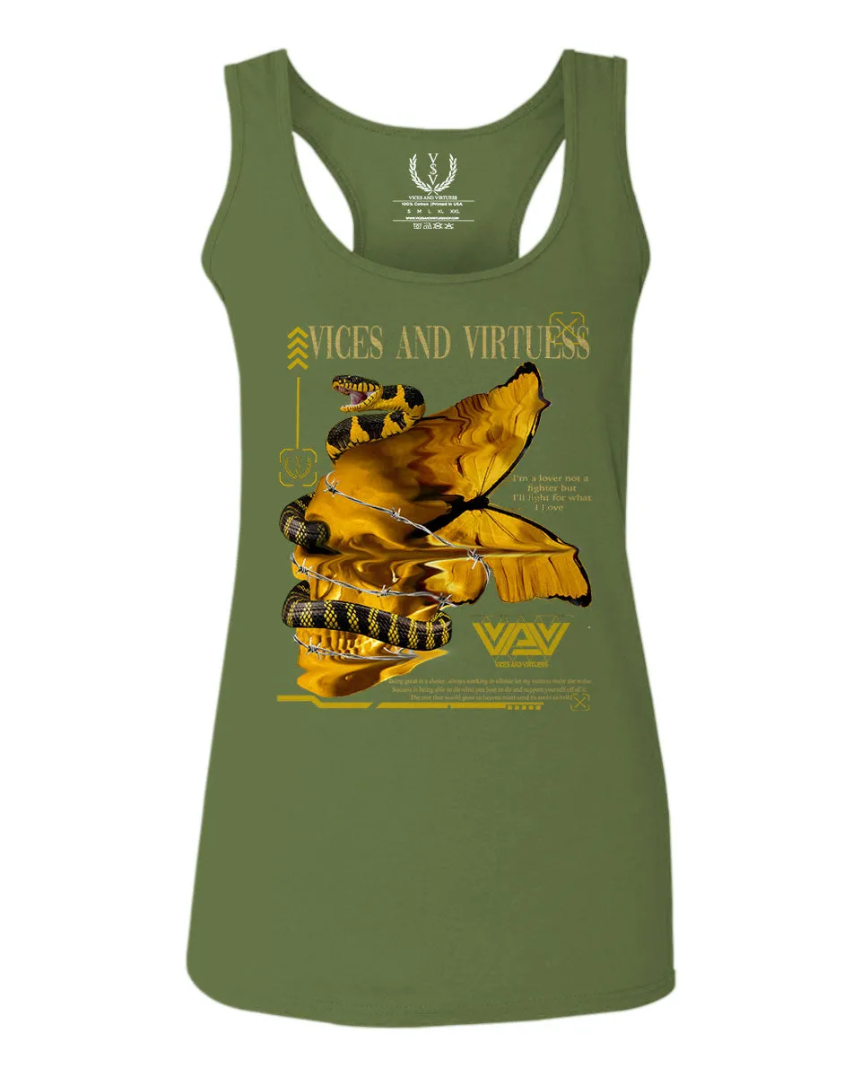 Skull and Snake Tatoo Cyberpunk Aesthetic Graphic Lcd Psychedelic  women's Tank Top sleeveless Racerback