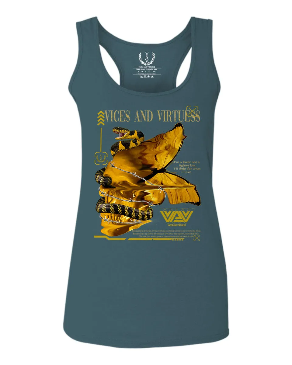 Skull and Snake Tatoo Cyberpunk Aesthetic Graphic Lcd Psychedelic  women's Tank Top sleeveless Racerback