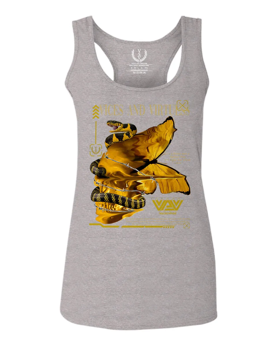 Skull and Snake Tatoo Cyberpunk Aesthetic Graphic Lcd Psychedelic  women's Tank Top sleeveless Racerback