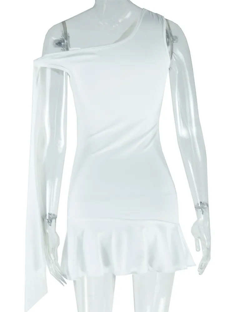 Slanted Neckline Off-Shoulder Irregular Dress