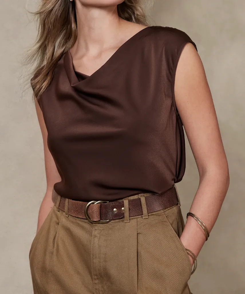 Sleeveless Cowl-Neck Blouse