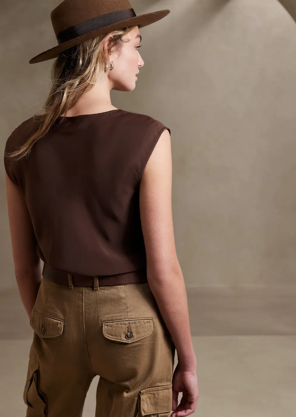 Sleeveless Cowl-Neck Blouse