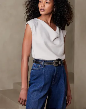 Sleeveless Cowl-Neck Blouse
